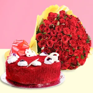 Premium Queen Red Roses + Red Velvet Cake