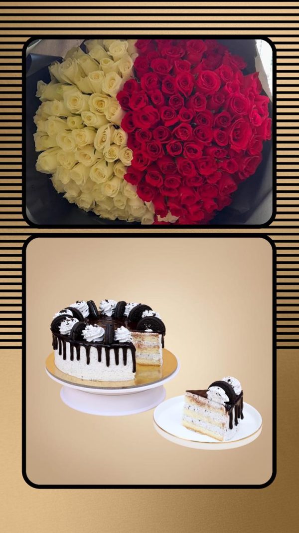 101 Red & White Premium Roses + 1 Kg Oreo Cake - Image 2